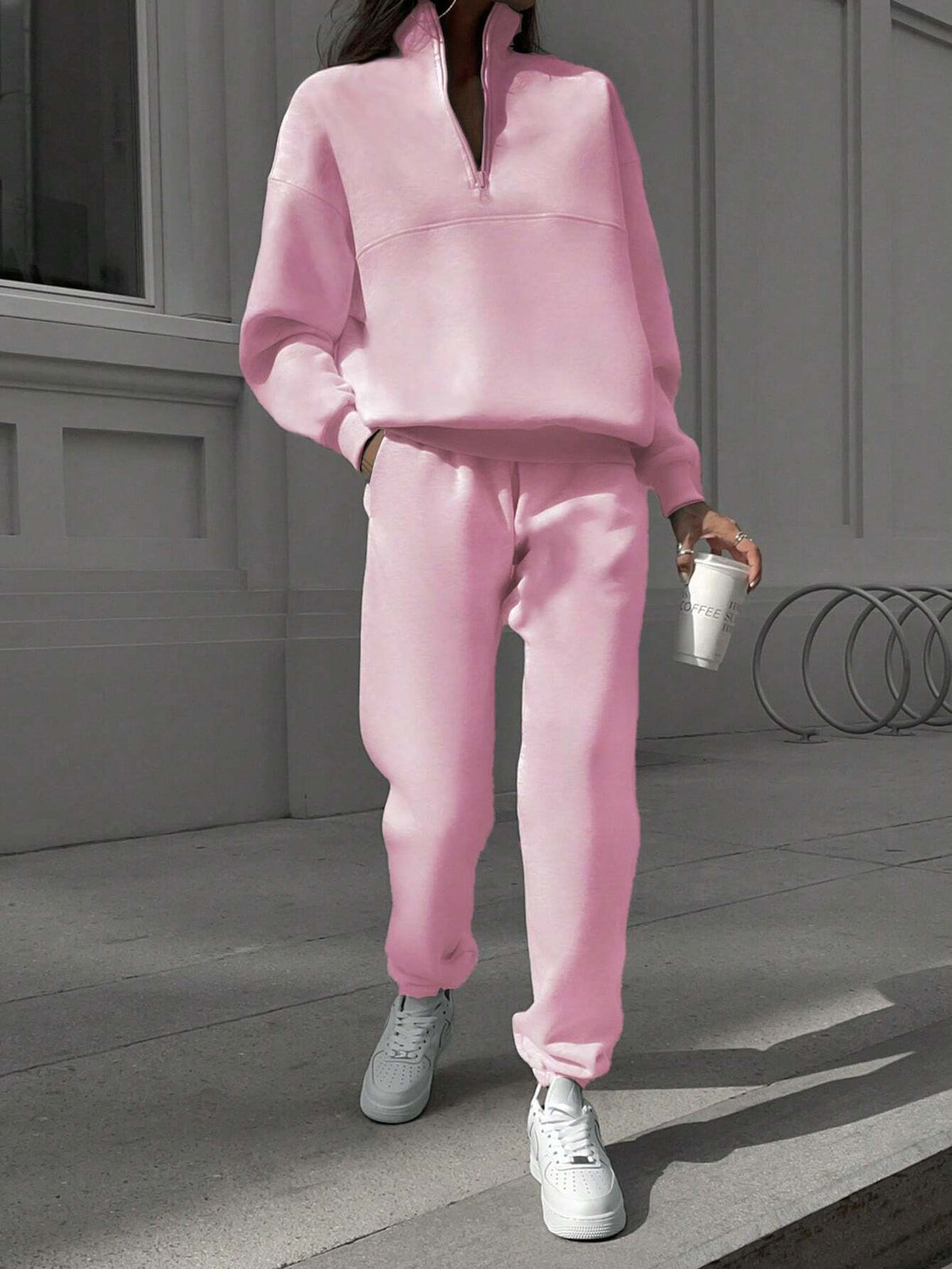 Long-sleeved Sports Sweatshirt Suit Fashion Stand-up Collar Zip-up Top And Elastic Band Trousers With Pocket Srping Fall Clothing For Women by DERILUJA LLC