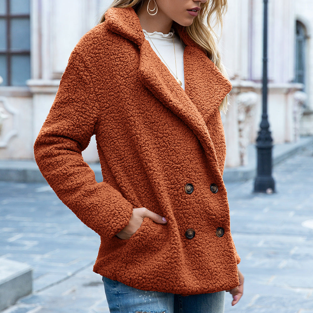 Loose Lapel Fluffy Coat Winter Button Jacket Cardigan Outwear For Women Clothing by DERILUJA LLC