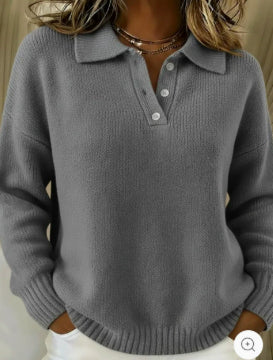 Button Sweater Women's Loose Soft Lapel Long Sleeve Tops Casual Knitwear Top For Daily Clothing by DERILUJA LLC