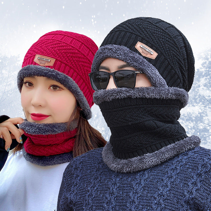 Winter Beanie Hat Scarf Set Warm Knit Hat Thick Fleece Lined Winter Hat Neck Warmer For Men Women by My Store