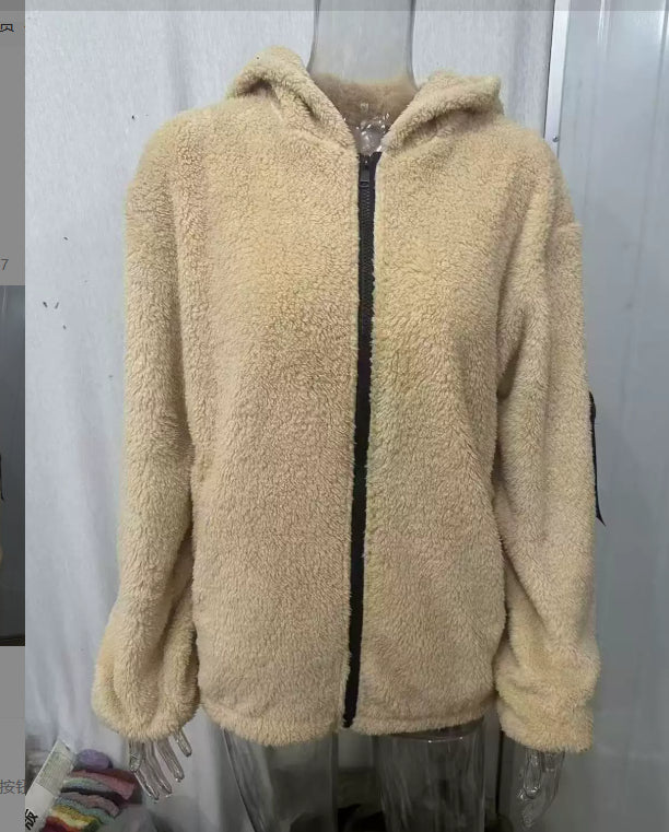 Plush Hooded Jacket Men's Autumn And Winter Fleece Double-sided Wear Warm Coat With Zipper Loose Casual Jacket Outdoor Clothing by DERILUJA LLC