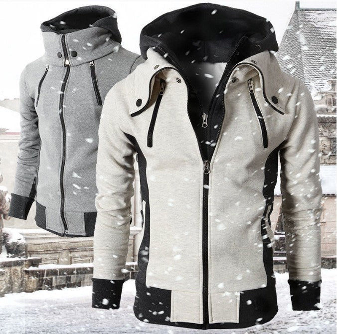 Men's Zip UP Hooded Jacket Fake Two Piece Sports Cardigan Casual Slim Sweatshirt Jacket by DERILUJA LLC