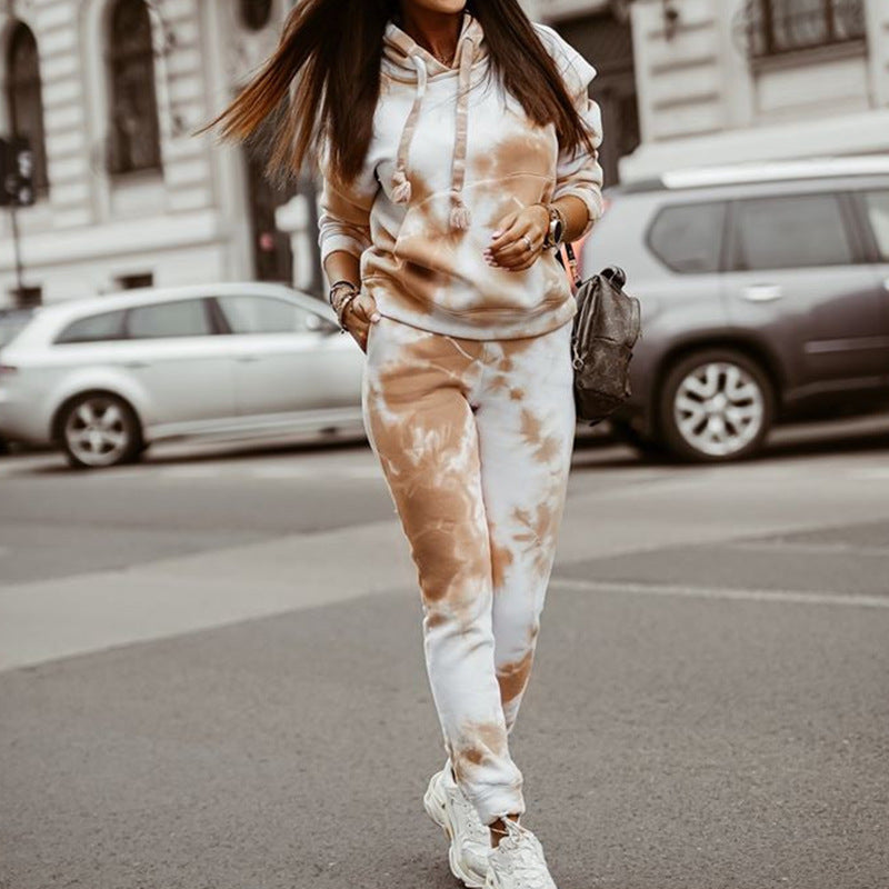 Tie-dyed loose hooded sweater set by DERILUJA LLC