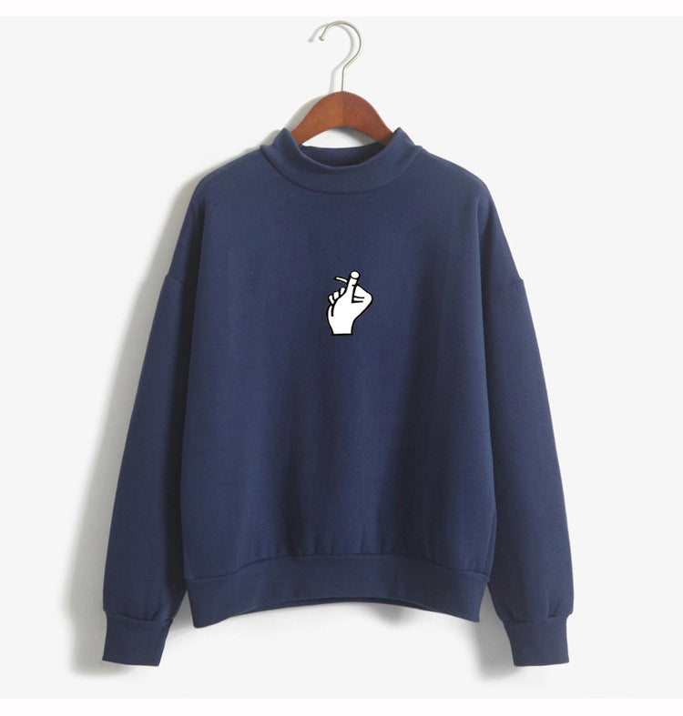 Crewneck Sweatshirt Women Casual Pullover ulzzang Love finger gesture  Sudadera Female Sweatshirts