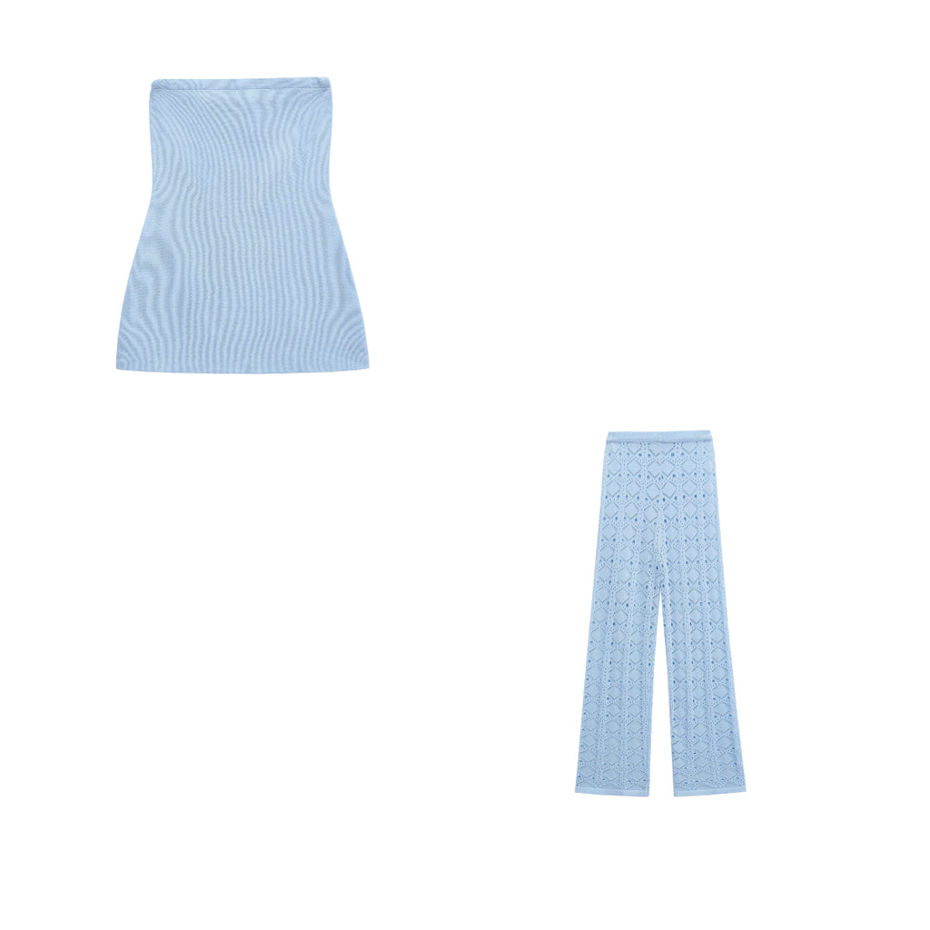 Knitted strapless and hollowed out pants set