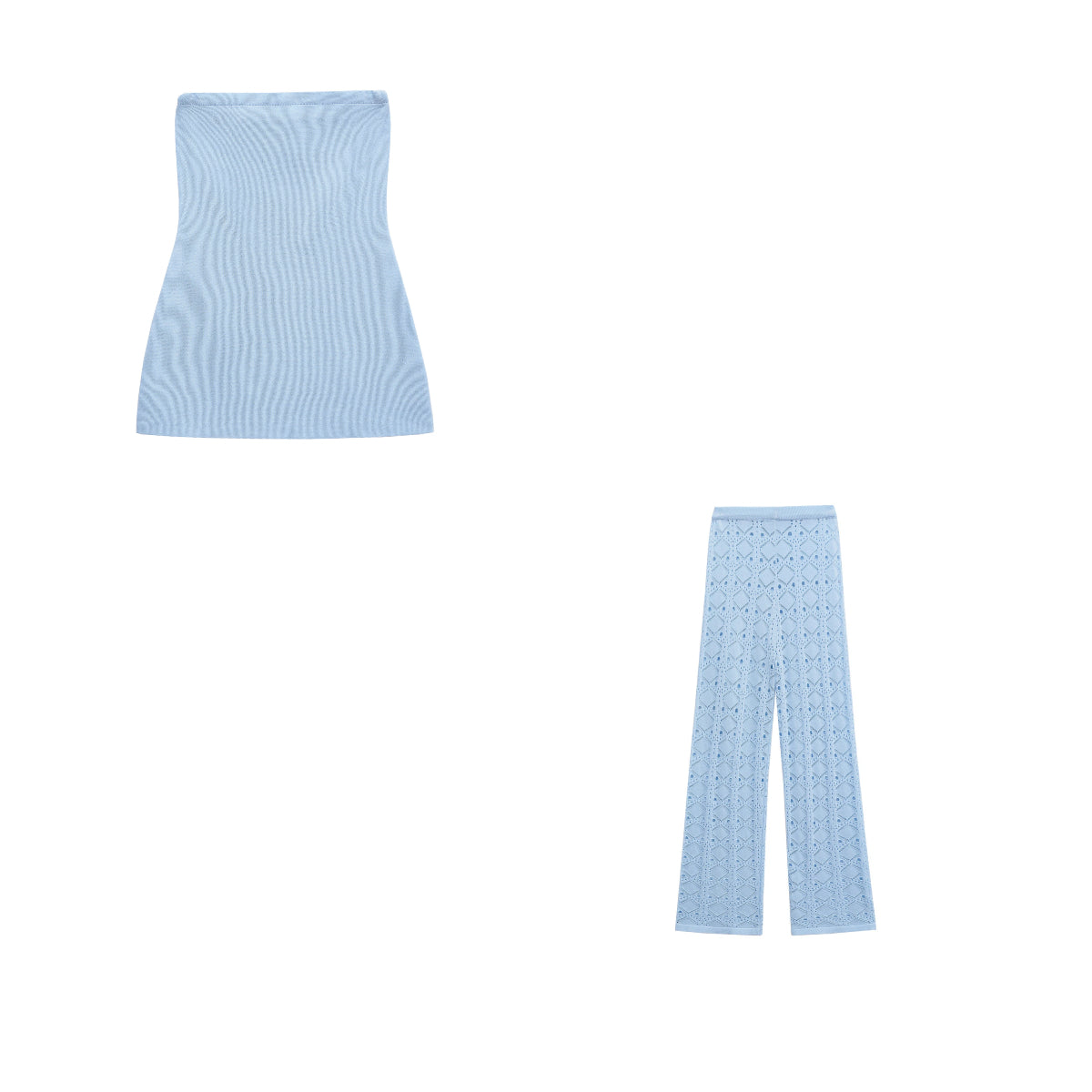 Knitted strapless and hollowed out pants set by eprolo