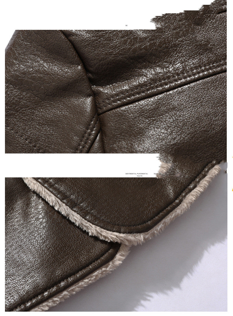 Plush Lapel Leather Jacket Winter Warm Fleece Single-breasted Coat For Men Long Clothing by DERILUJA LLC