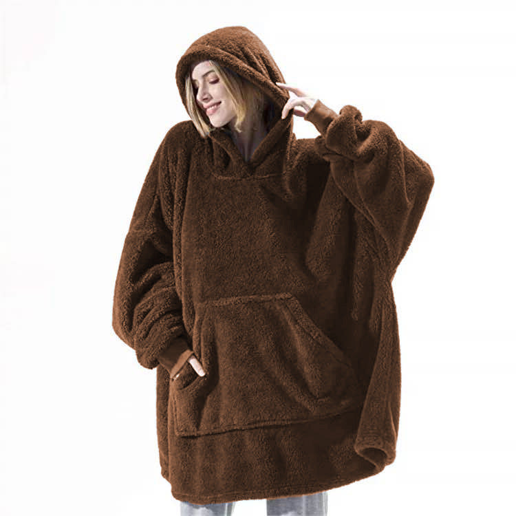 Hoodie Sweatshirt With Big Pocket Tops Sweater Comfortable Loose Double-Sided Fleece Thicker Wearable Blanket by DERILUJA LLC