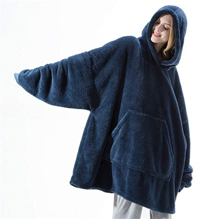 Hoodie Sweatshirt With Big Pocket Tops Sweater Comfortable Loose Double-Sided Fleece Thicker Wearable Blanket by DERILUJA LLC