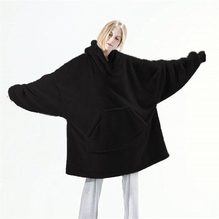 Hoodie Sweatshirt With Big Pocket Tops Sweater Comfortable Loose Double-Sided Fleece Thicker Wearable Blanket by DERILUJA LLC