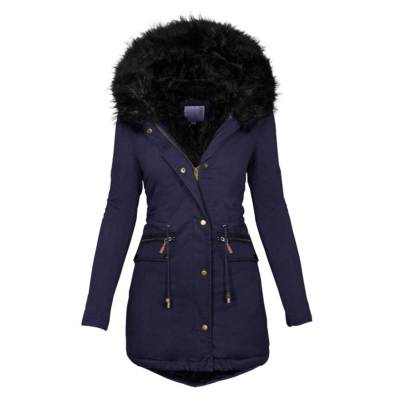 Women's Plush Hooded Parkas Winter Warm Thick Zip-up Jackets Casual Mid-length Solid Buckle Pockets Coat Outerwear Clothing by DERILUJA LLC