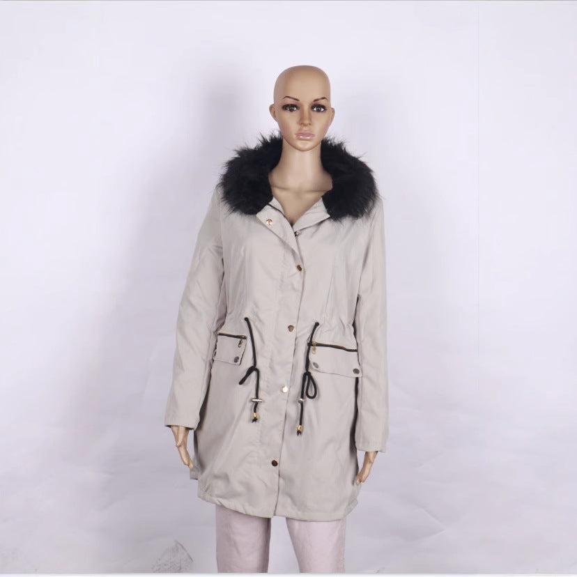 Women's Plush Hooded Parkas Winter Warm Thick Zip-up Jackets Casual Mid-length Solid Buckle Pockets Coat Outerwear Clothing by DERILUJA LLC