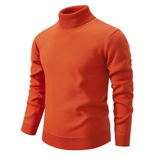 Men's Turtleneck Pullover Sweater Fashion Solid Color Fleece Lined Knitted Long-sleeved Top Clothing by DERILUJA LLC