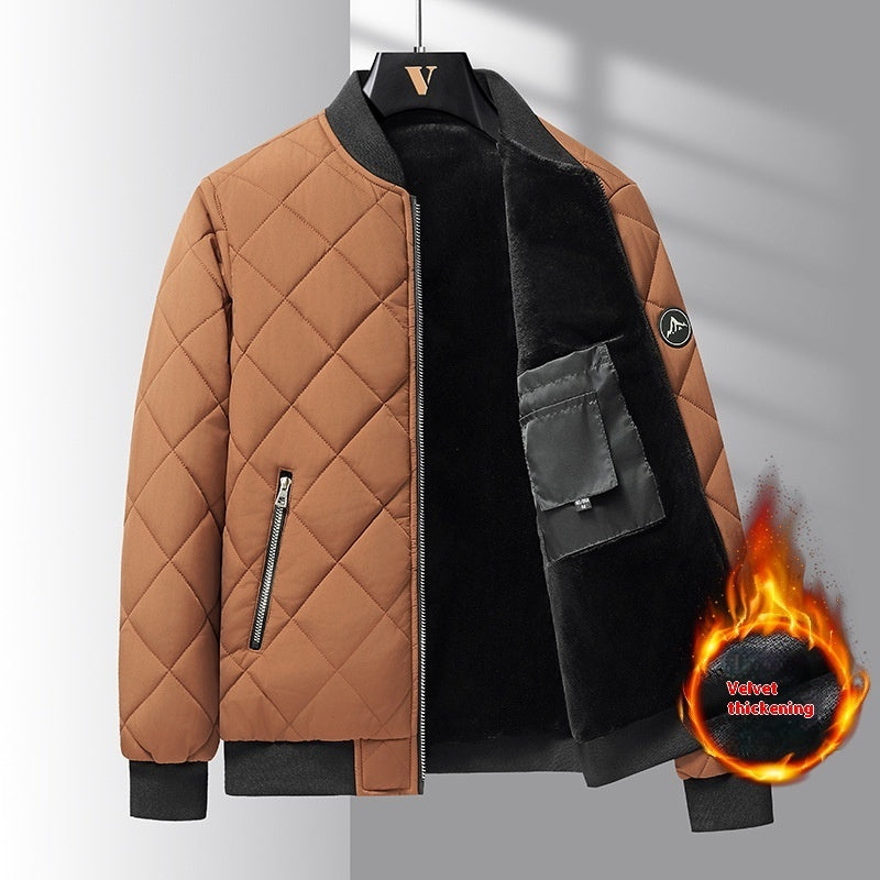 Fashion Rhombic-sewing Design Cotton Coat Winter Warm Thickened Baseball Jacket Casual Solid Color Outwear Clothing For Men by My Store