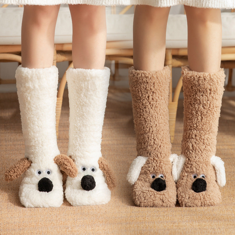 Cute Cartoon Dog Floor Socks Winter Warm Non-slip Plush Socks For Women by My Store
