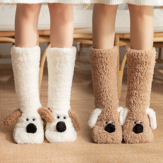 Cute Cartoon Dog Floor Socks Winter Warm Non-slip Plush Socks For Women by My Store