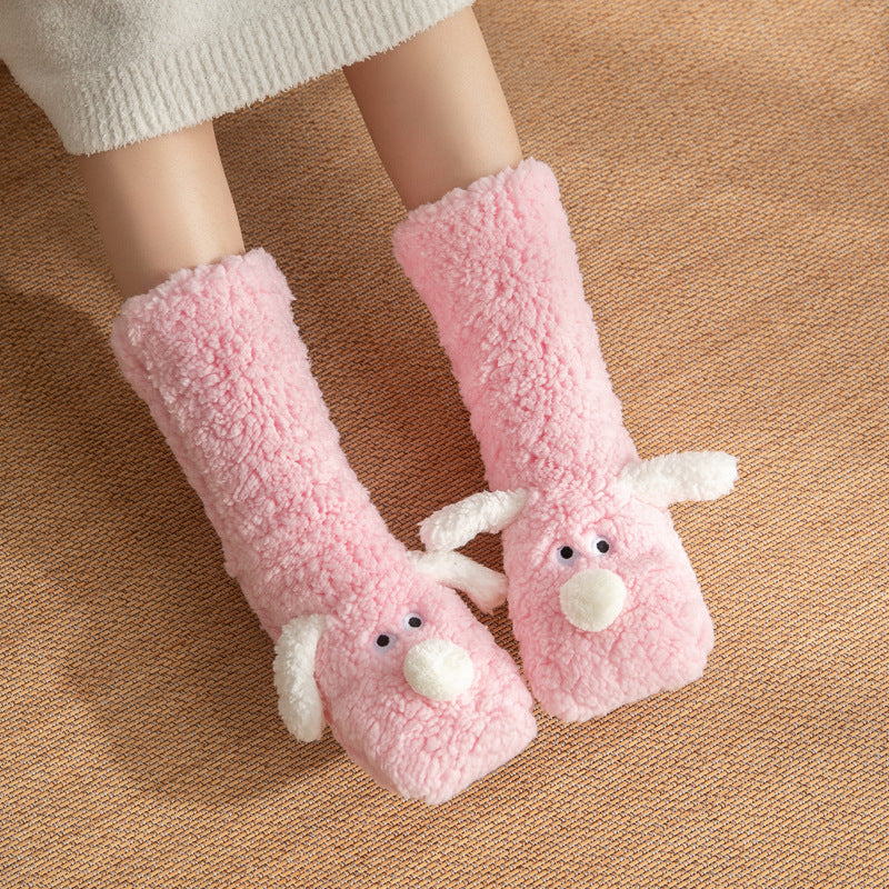 Cute Cartoon Dog Floor Socks Winter Warm Non-slip Plush Socks For Women by My Store
