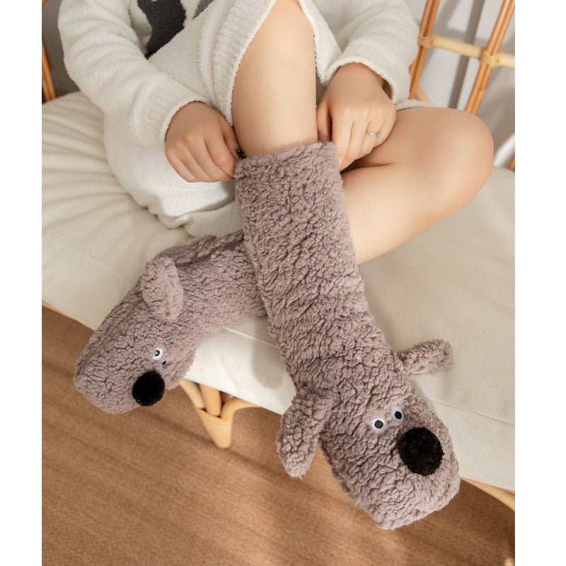 Cute Cartoon Dog Floor Socks Winter Warm Non-slip Plush Socks For Women by My Store