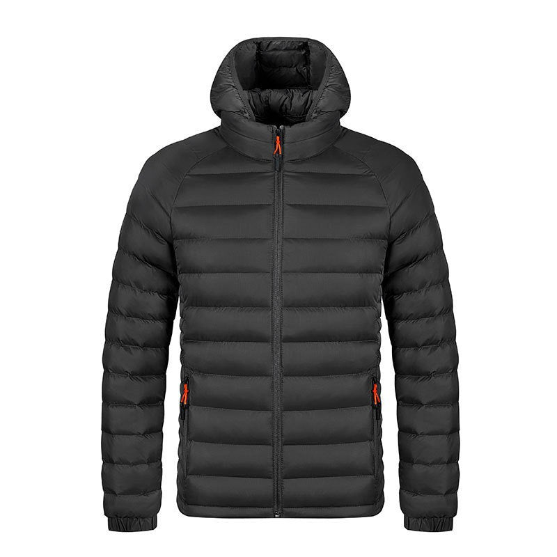 Winter Lightweight Hooded Coat With Pockets Fashion Warm Portable Zipper Jacket For Men Clothing Solid Color Outerwear Tops by DERILUJA LLC