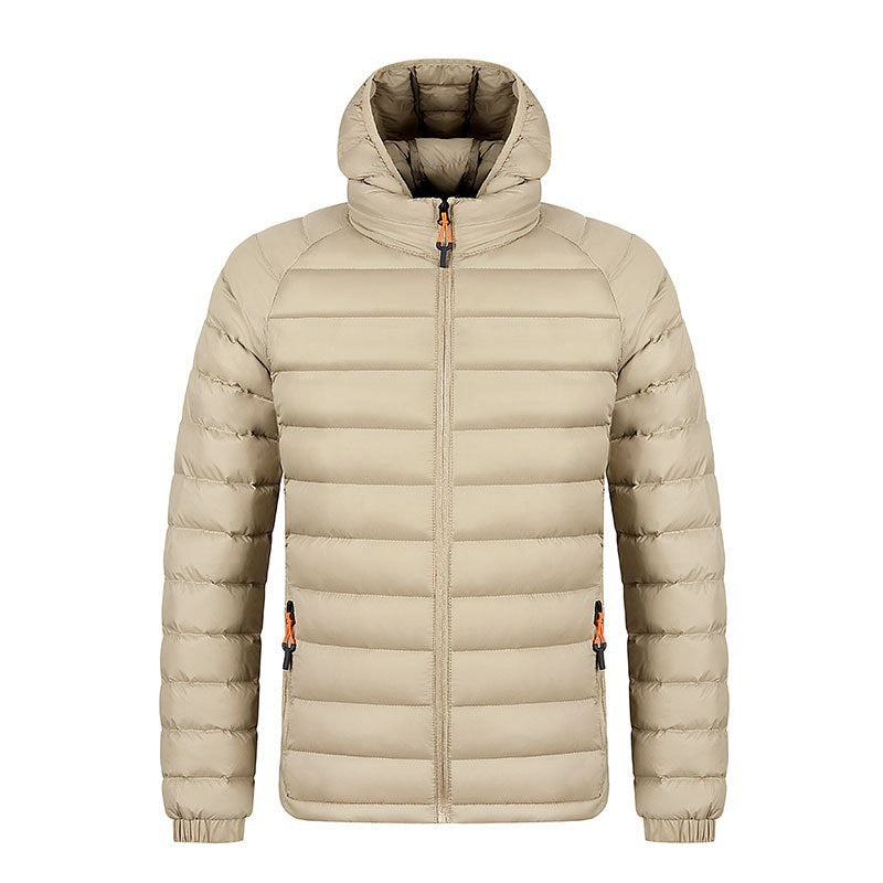 Winter Lightweight Hooded Coat With Pockets Fashion Warm Portable Zipper Jacket For Men Clothing Solid Color Outerwear Tops by DERILUJA LLC