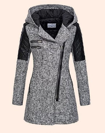Women Warm Slim Full Zipper Coat Thick Woolen Coat Female Fall Winter Windbreaker Hooded Diagonal Zipper Women's Clothing by My Store