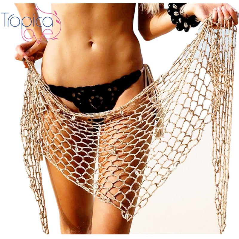 Long Beach Cover-Up Bikini Top for Women, Sexy Swimwear, Hollow-Out Mesh Beach Shawl, Island Style Swim Dress by eprolo