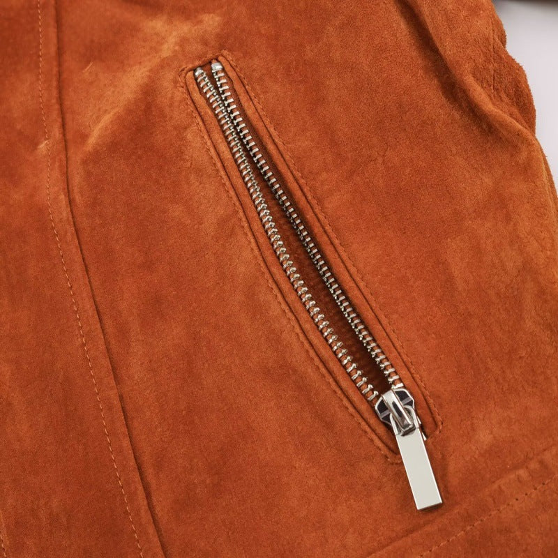 Vintage Leather Stand-collar Flight Jacket by DERILUJA LLC