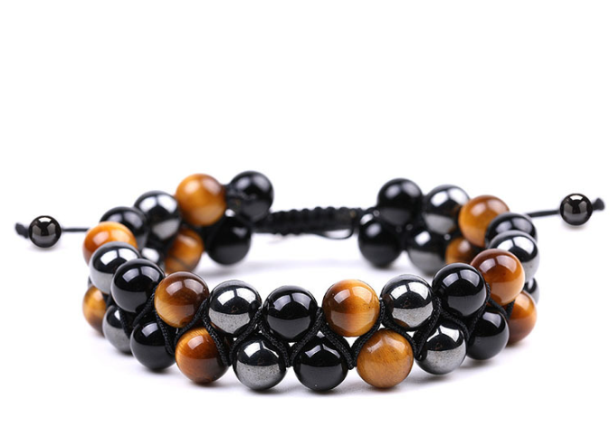 Double row natural stone tiger eye bracelet bracelet