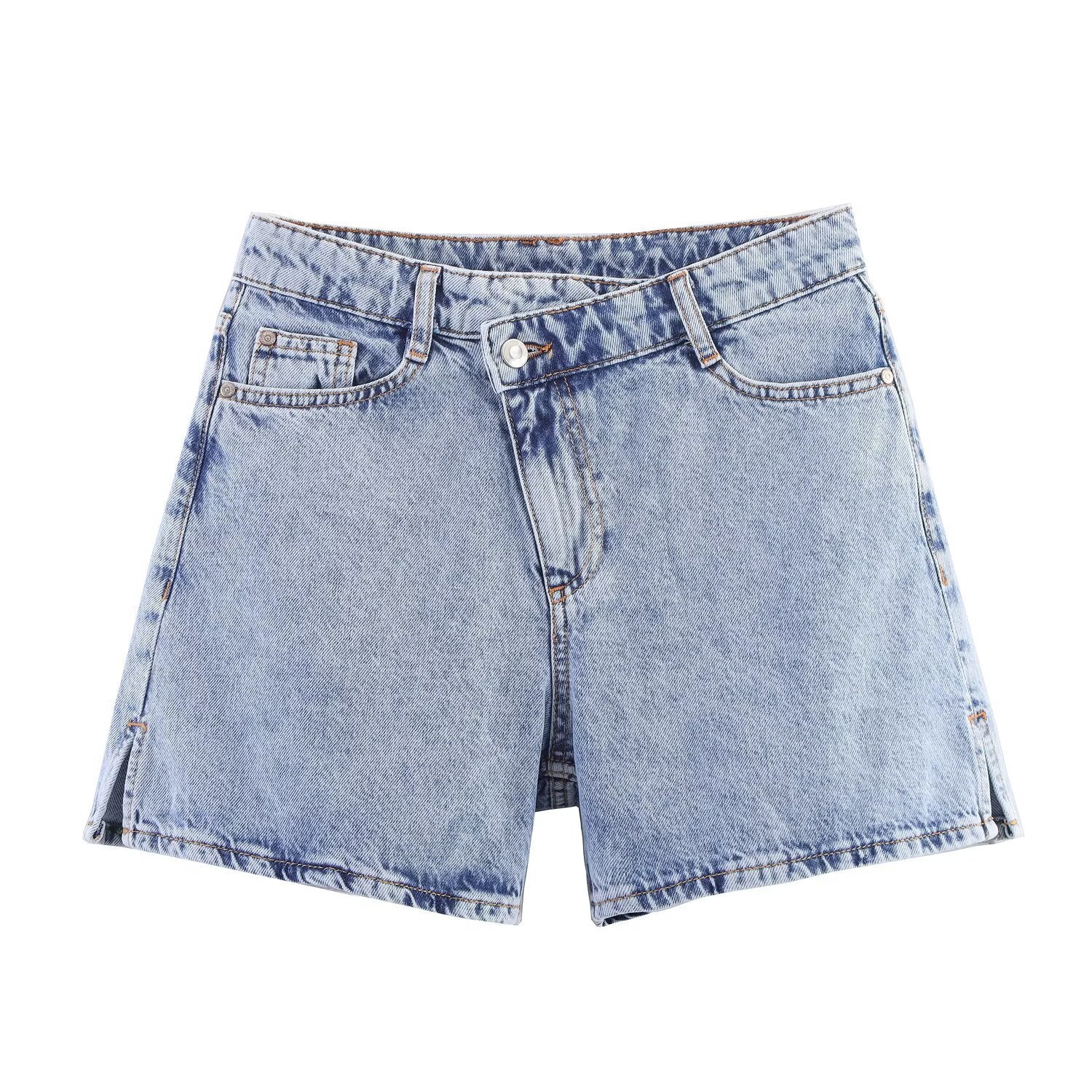 High waisted double breasted denim shorts