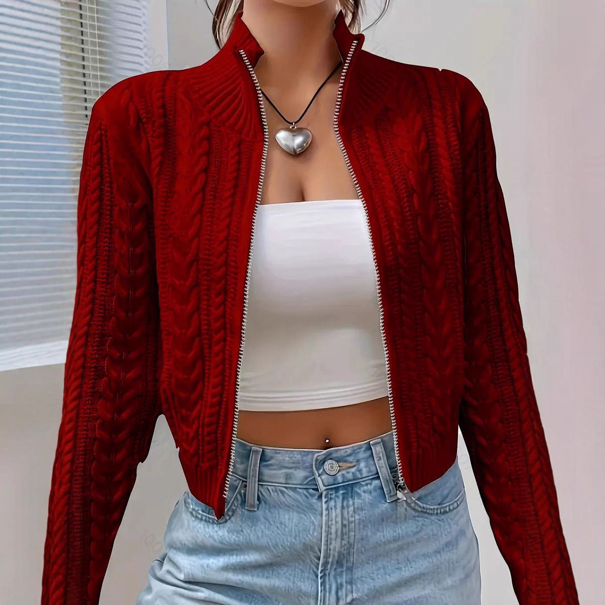 Zipper knitted cardigan sweater for women by eprolo