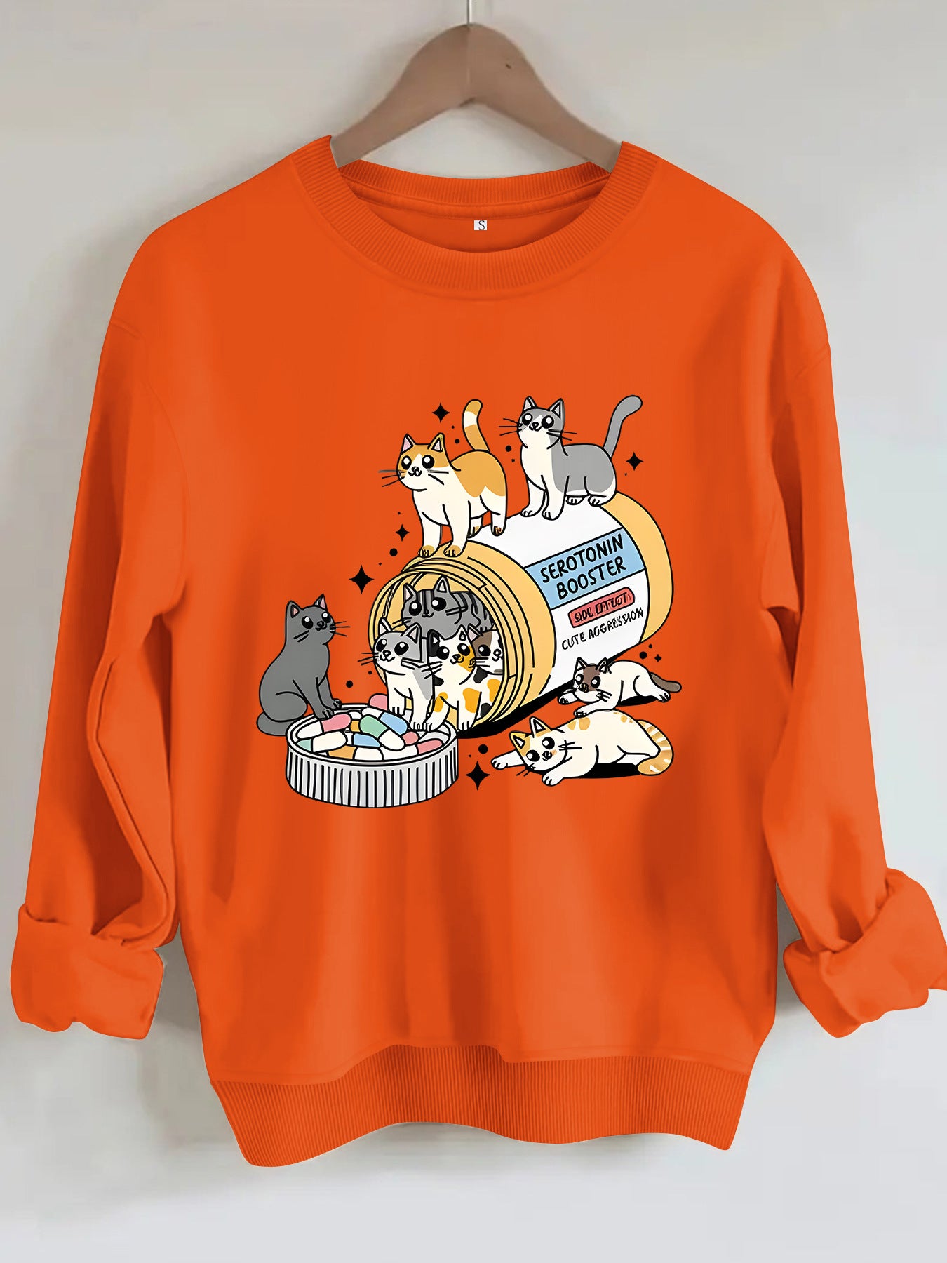 Cartoon cat lover printed round neck long sleeved sweatshirt by eprolo