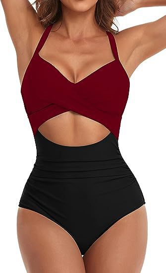 one-piece hard pack swimsuit with hollowed out solid color swimsuit, women's high waisted tight fitting swimsuit by eprolo