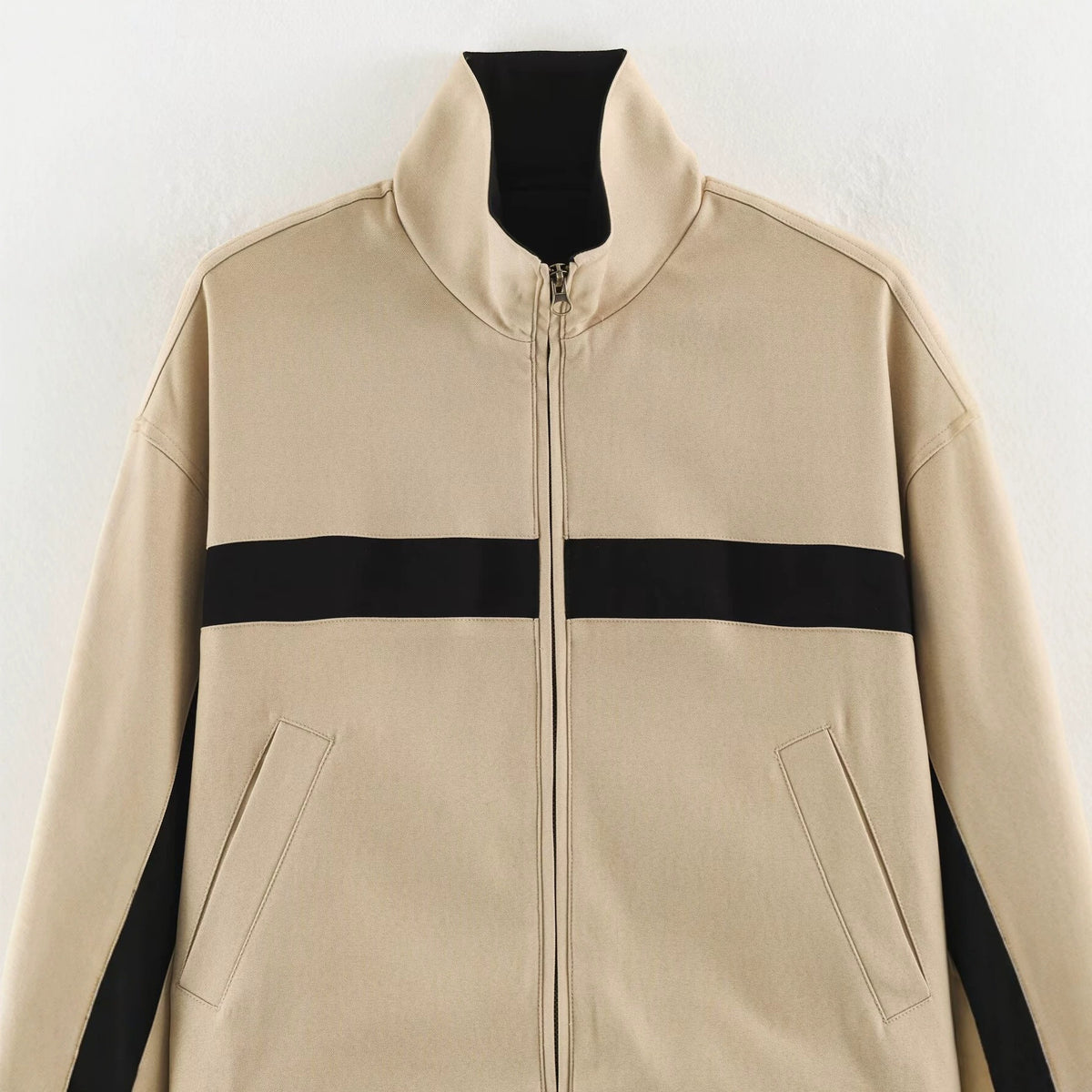 Letter embroidery contrasting color casual sports stand up collar long sleeved jacket by eprolo