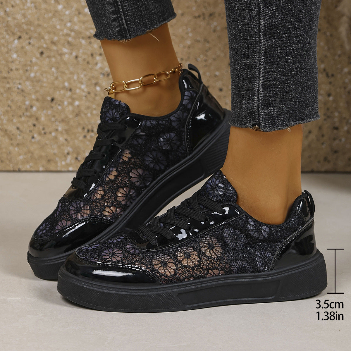 Plus-size Hollowed-out Breathable Thick-soled Casual Lace-up Pumps by DERILUJA LLC