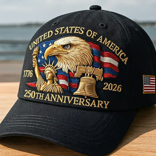 Embroidered American Eagle Head Baseball Cap - America 250th Anniversary Commemorative Design - Cotton Blend Adjustable Snapback Hat For Men And Women by DERILUJA LLC