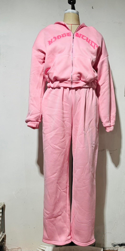 Ins Letter Sports Suit Zip-up Hooded Cropped Sweatshirt Top And Loose Drawstring Trousers Fashion Womens Clothing by DERILUJA LLC