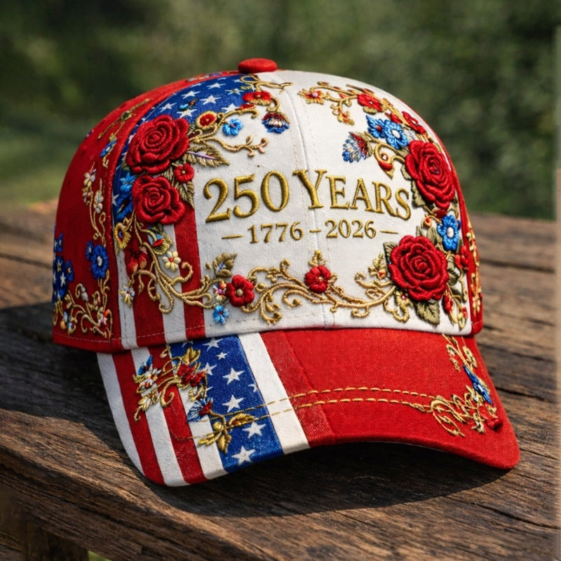 America's 250th Anniversary Rose 3D Printed Baseball Cap For Daily Travel And Independence Day Celebration by DERILUJA LLC
