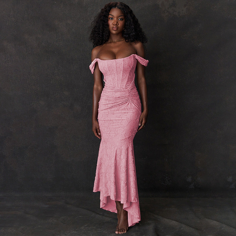 Mozision Off-shoulder Backless Sexy Evening Dress For Women Purple Sleeveless Strapless Ruched Bodycon Club Party Dress by My Store