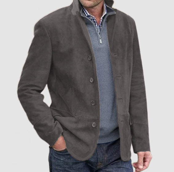 Men's Jacket Winter Stand Collar Button-up Coat Casual Blazer Outerwear Clothing by DERILUJA LLC