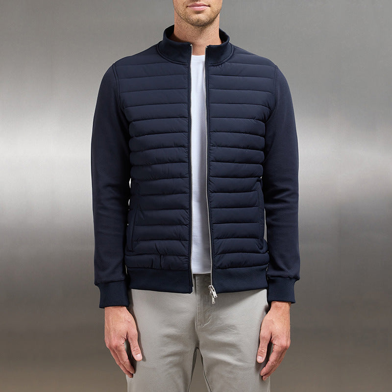 Lightweight Stand Collar Coat For Men Fashion Stitching Knitted Jacket Winter Outwear by My Store