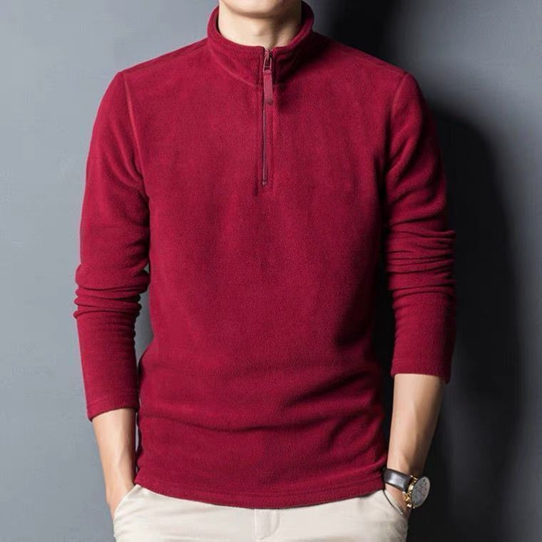 Men's Long-sleeve Mock-neck Fleece Hoodie With Zipperversatile For Winter by DERILUJA LLC