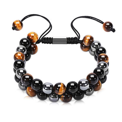 Natural Tiger Eye Agate Bracelet Men's Woven Adjustable Black Magnet Yoga Beaded Bracelet kode