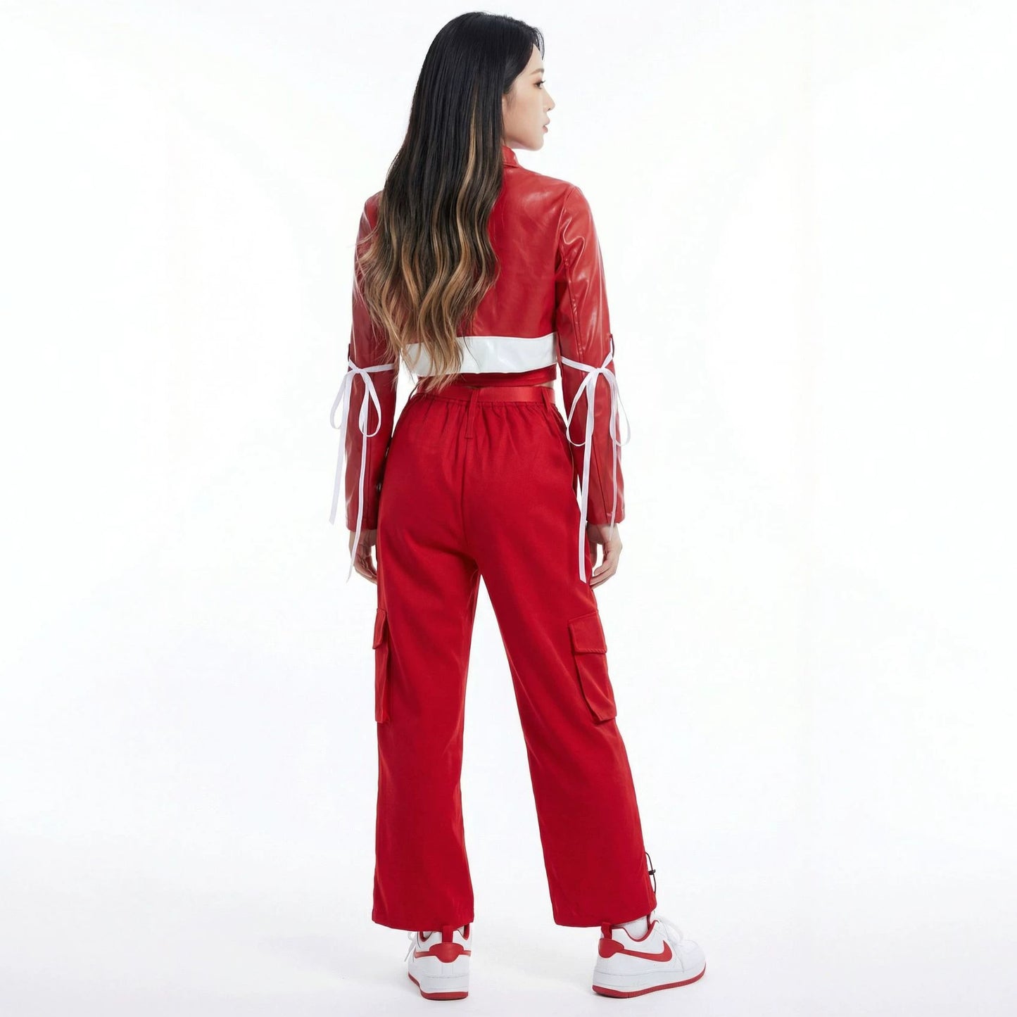 Red Trendy Jazz Hip-Hop Dance Performance Outfit, Girl Group Style Cheerleading Stage Costume Set by eprolo