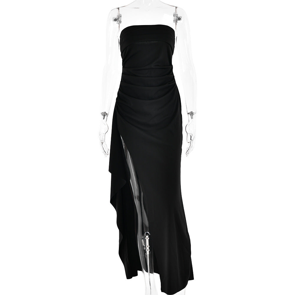 Strapless Split Long Dress Summer Fashion Pleated Bridesmaid Dress For Womens Party Wedding Clothing by My Store