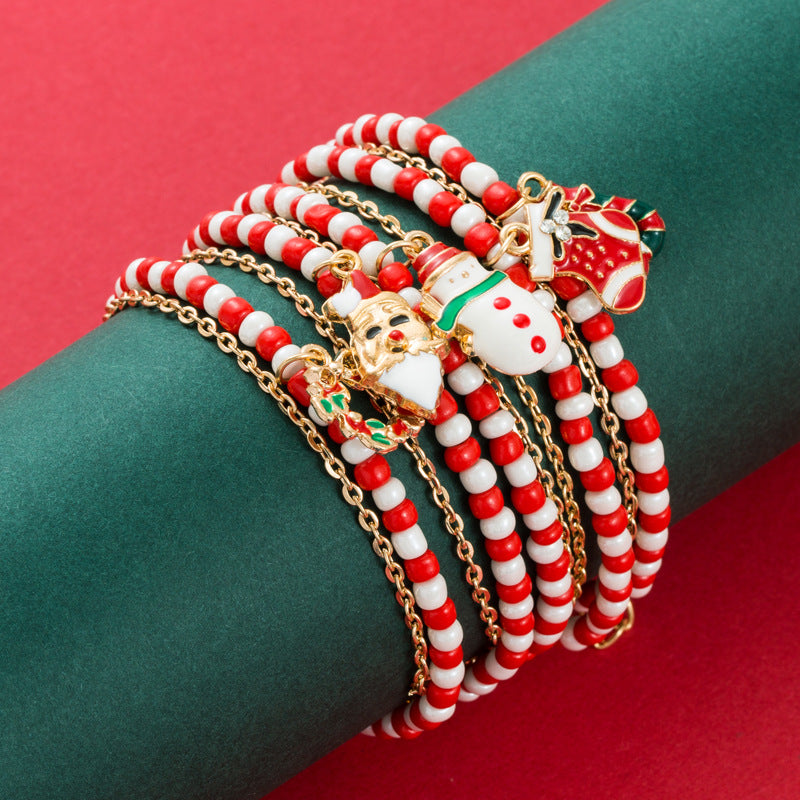 Christmas Series Creative Santa Claus Snowman Socks Cane Christmas Bracelet Trendy Senior Sense Of Hand Jewelry jd