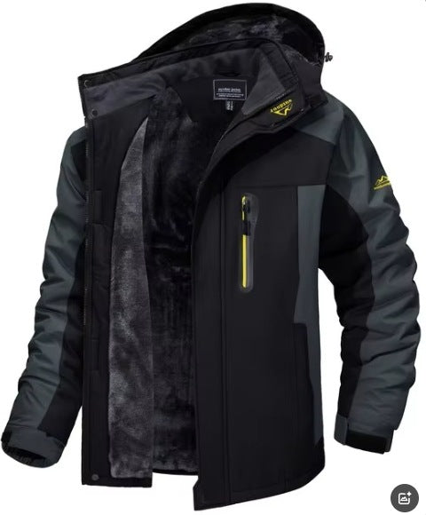 Winter Hooded Jacket Fashion Casual Warm Fleece Coat Windproof Rainproof Parka Windbreaker Men's Top by DERILUJA LLC