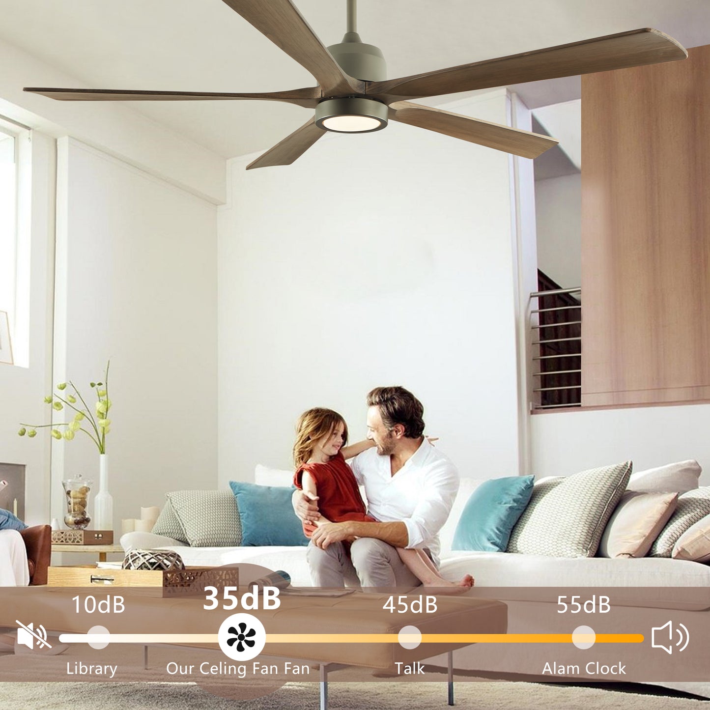 60 "modern wooden ceiling fan with lighting and remote control, 6-speed noiseless reversible DC motor ceiling fan by eprolo