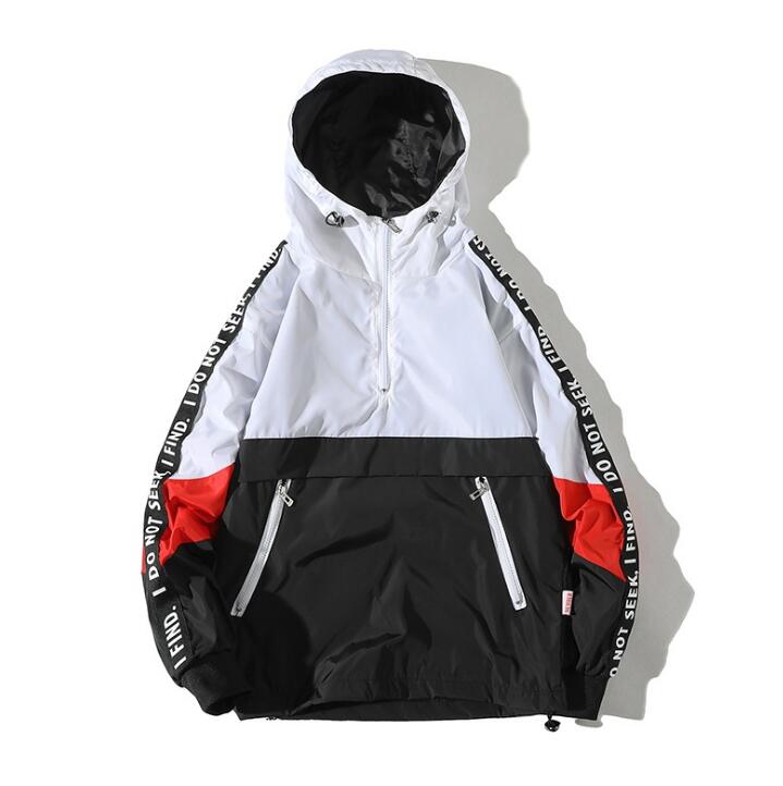 Una Reta Hooded Jackets Men  Patchwork Color Block Pullover Jacket Fashion Tracksuit Casual Coat Men Hip Hop Streetwear