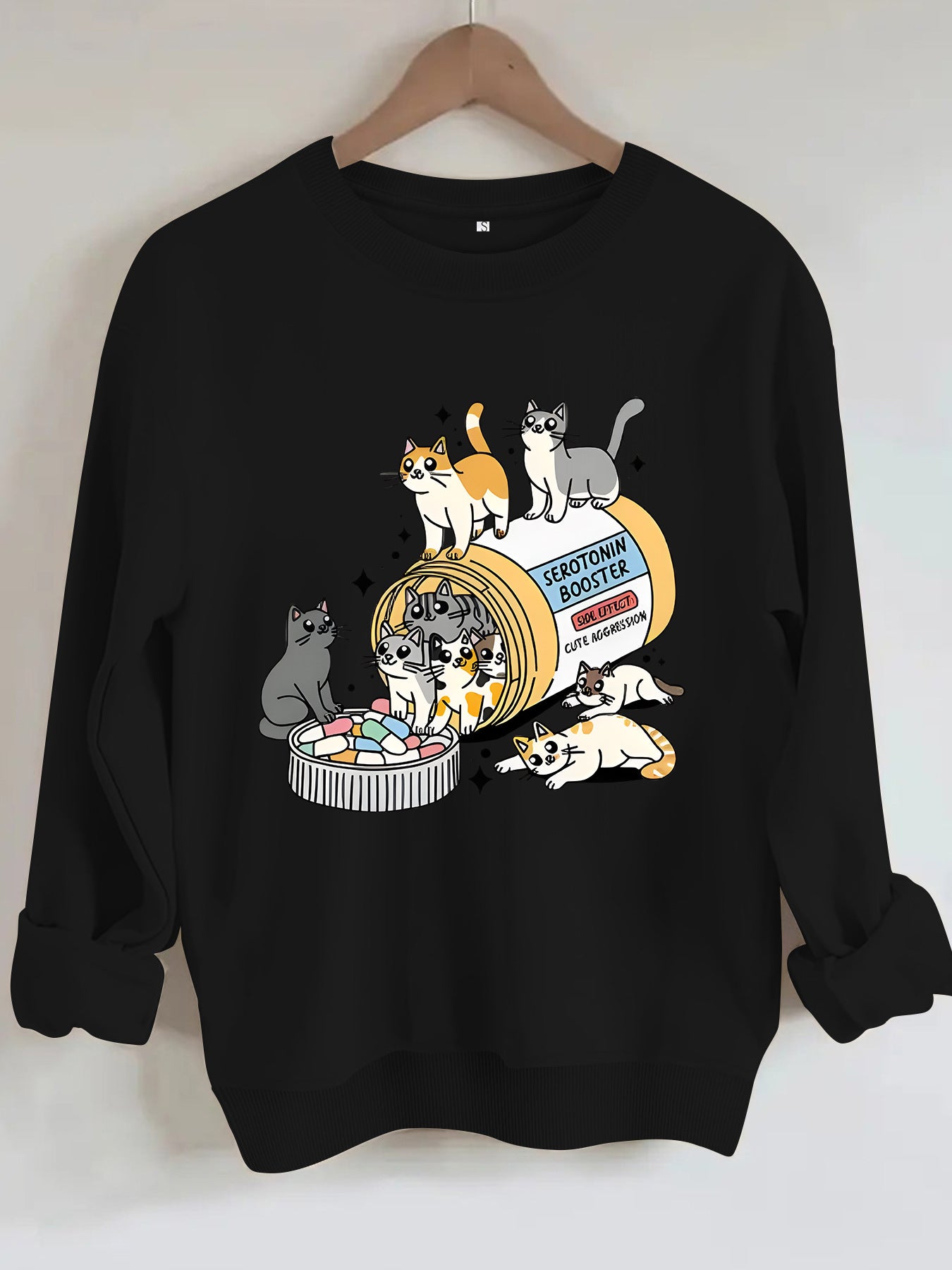 Cartoon cat lover printed round neck long sleeved sweatshirt by eprolo
