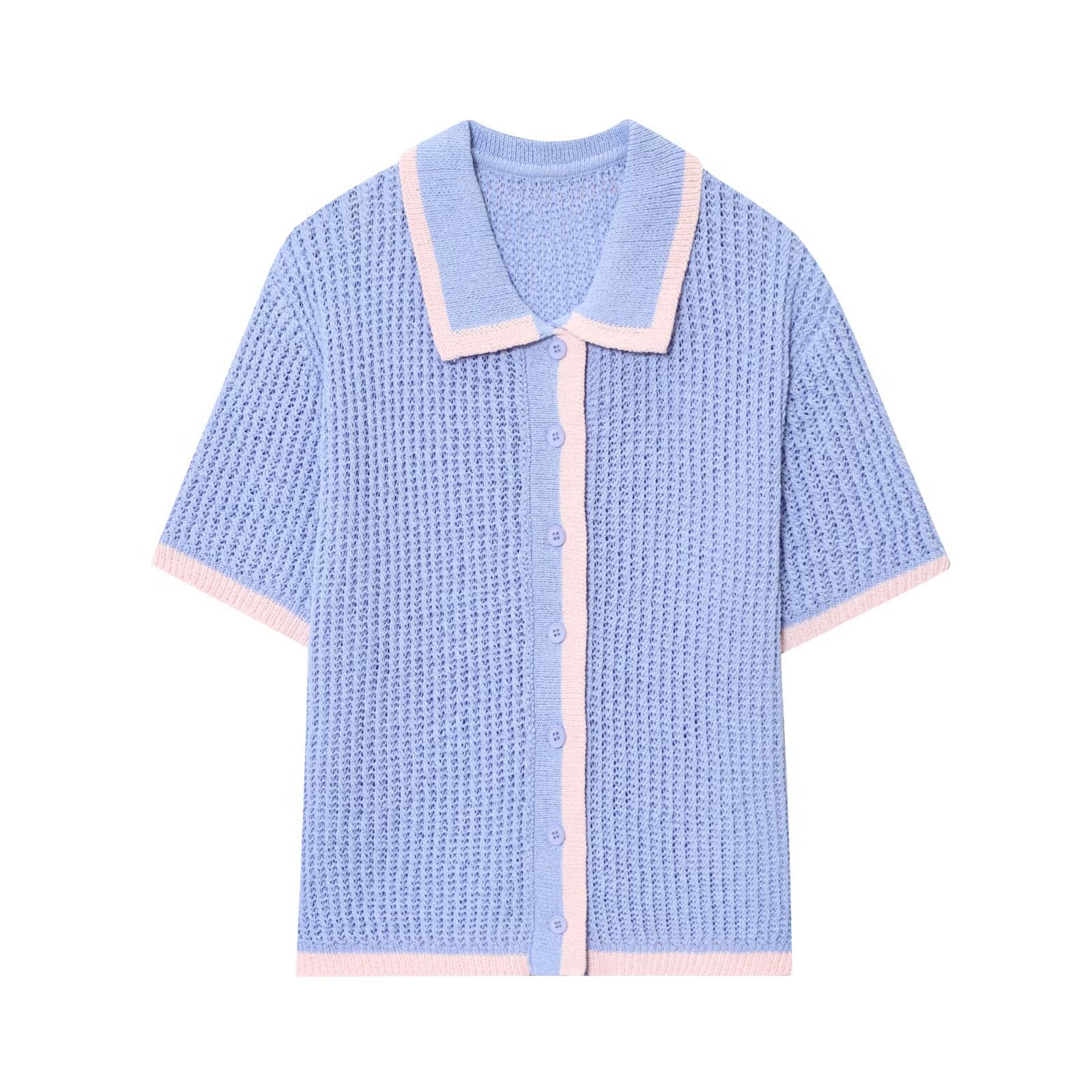 Knitted polo shirt jacket+shorts set